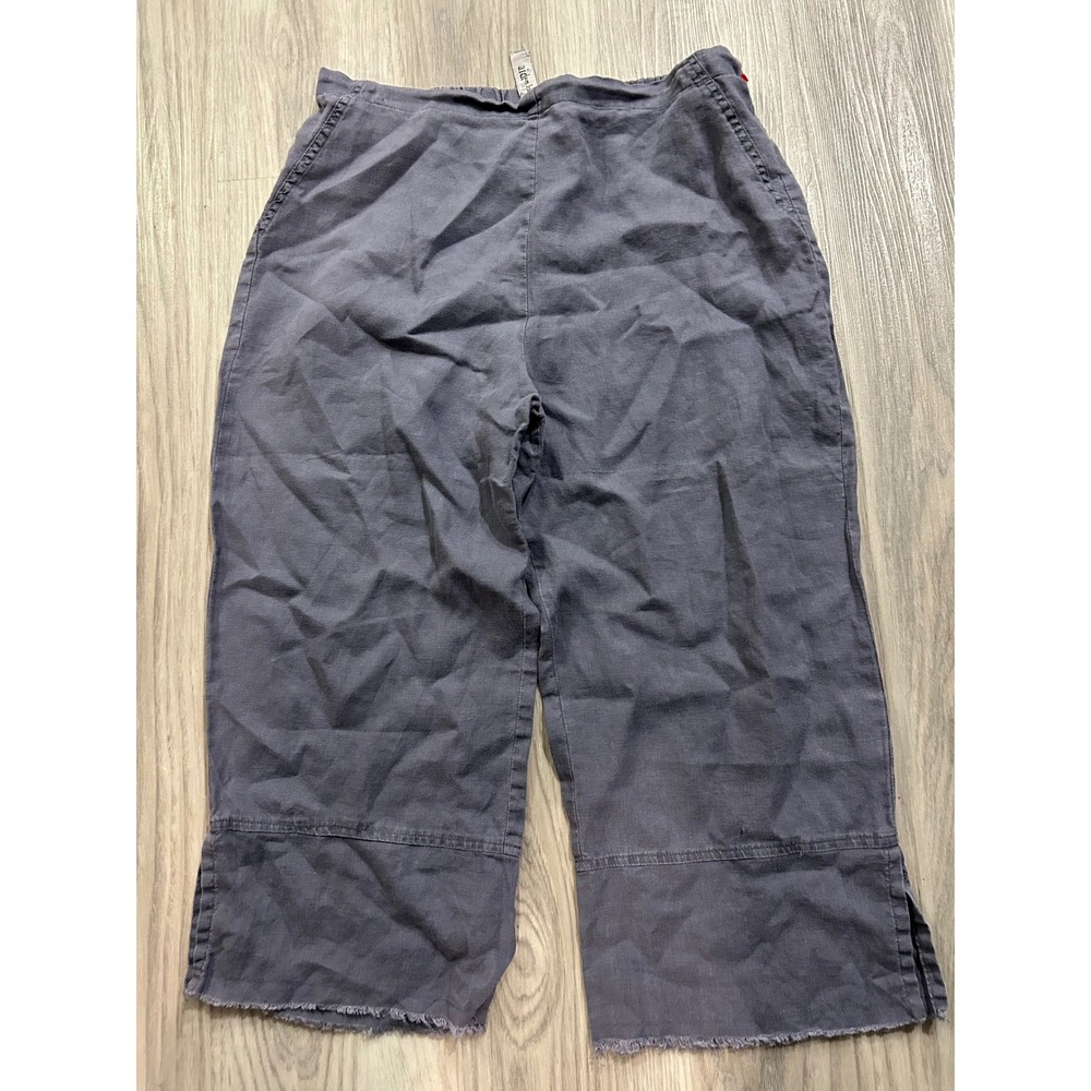 Aiden Lane 100% Linen Wide Leg Cropped‎ Pants Purple Grey Raw Hem Womens Medium